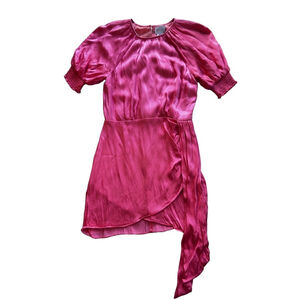 Saylor Pink Satin Wrap Dress | Puff Sleeve Draped Dress | Size M